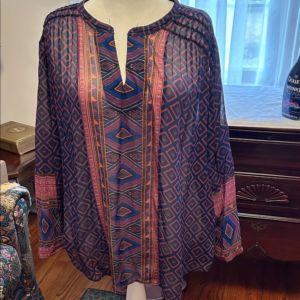 Lucky Brand Geometric Blouse - Blue, Brown and Purple